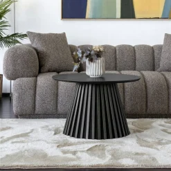 Table basse ronde en chêne clair avec piètement baguette ø70 cm AMSTERDAM