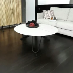 Table basse ronde en céramique marbrée blanche LOMBARDIE
