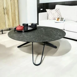 Table basse ronde en céramique marbrée blanche LOMBARDIE