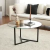 Table basse ronde en verre, pied noir 3 branches TULUM