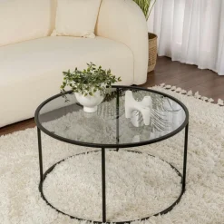 Table basse ronde en verre – cadre doré ⌀80 cm TULUM