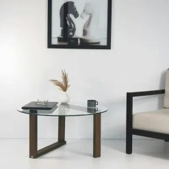 Table basse ronde en verre - pied labyrinthe ANZIO