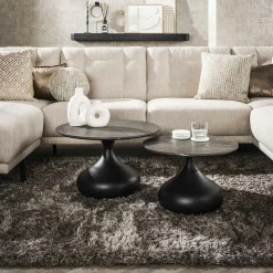 Table basse ronde forme organique plateau effet marbre noir (lot de 2) RALF