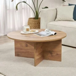 Table basse ronde minimaliste - effet bois de pin MARFA
