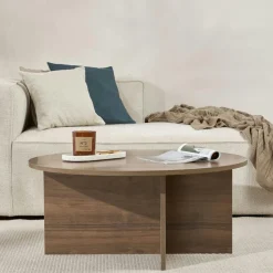Table basse ronde minimaliste - effet bois de pin MARFA