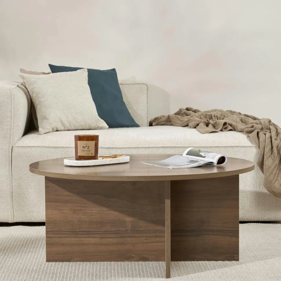 Table basse ronde minimaliste - effet bois de pin MARFA
