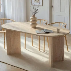 Table basse ronde minimaliste - effet travertin MARFA