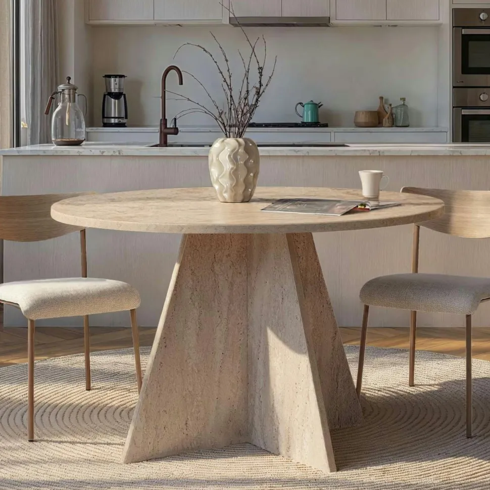 Table basse ronde minimaliste - effet travertin MARFA