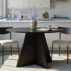 Table basse ronde minimaliste - effet travertin MARFA