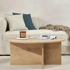 Table basse ronde minimaliste - effet bois de chêne MARFA