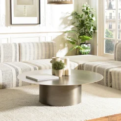 Table basse ronde métal argenté bord doré D120 cm ZALA