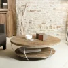 Table basse ronde teck recyclé structure filaire blanche 2 plateaux SWING
