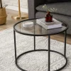 Table basse ronde verre fumé ⌀60 cm - structure noire TULUM