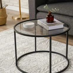 Table basse ronde verre fumé ⌀60 cm - structure noire TULUM