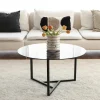 Table basse ronde verre fumé, pied noir 3 branches TULUM
