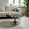 Table basse ronde verre ondulé noir, pied tulipe LIGURIE