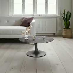 Table basse ronde verre ondulé noir, pied tulipe LIGURIE