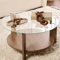 Table basse verre double plateau - effet chêne SALTA