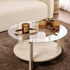 Table basse verre double plateau - effet chêne SALTA