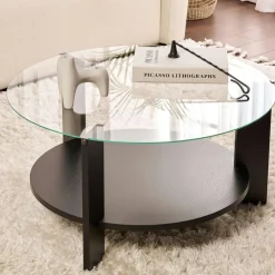 Table basse verre double plateau - effet chêne SALTA
