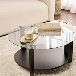 Table basse verre double plateau - effet chêne SALTA