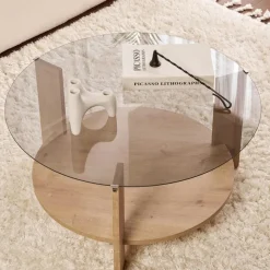 Table basse verre double plateau - effet chêne SALTA