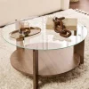 Table basse verre double plateau - effet bois de noyer SALTA