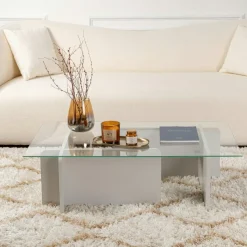 Table basse verre déstructurée – base gris clair SALTA