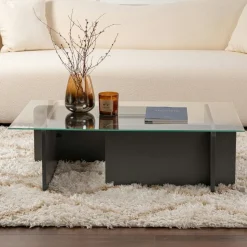 Table basse verre déstructurée – base gris clair SALTA