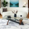 Table basse verre et bois brun - fonction porte-revues LHASA