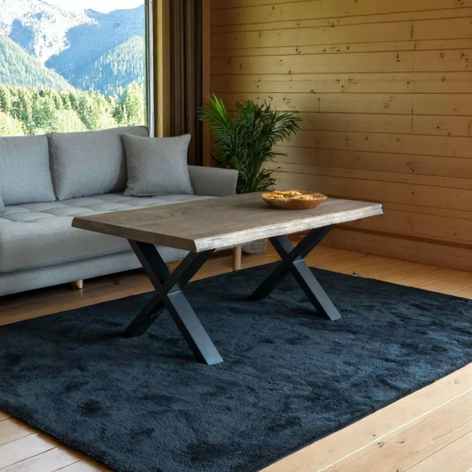 Table basse verre et bois brun - fonction porte-revues LHASA