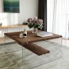 Table basse verre et bois - plateaux bruns suspendus LHASA