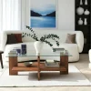 Table basse verre et bois brun - 2 plateaux LHASA