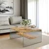 Table basse verre et bois - plateaux clairs suspendus LHASA
