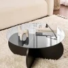 Table basse verre fumé - pied en croix effet bois noir SALTA