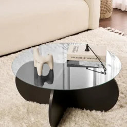 Table basse verre fumé - pied en croix effet bois noir SALTA