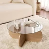 Table basse verre fumé - pied en croix effet chêne clair SALTA