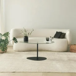 Table basse verre fumé, forme triangle organique TULUM