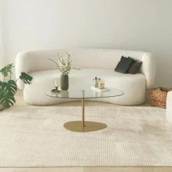 Table basse verre fumé, forme triangle organique TULUM