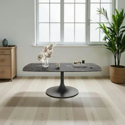 Table basse verre ondulé noir, pied tulipe LIGURIE