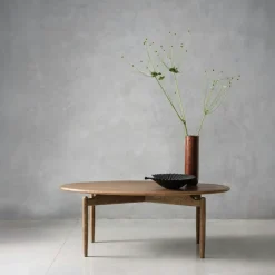 Table basse vintage en bois de chêne, forme ovale BRADFORD