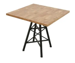 Table carrée en Hévéa recyclé naturel et pieds métal façon "Tour Eiffel" 80x80x76cm LOFT