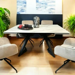 Table carrée extensible en céramique marbrée blanche 140-200 cm LOMBARDIE