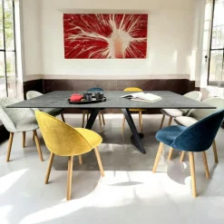 Table carrée extensible en céramique marbrée blanche 140-200 cm LOMBARDIE