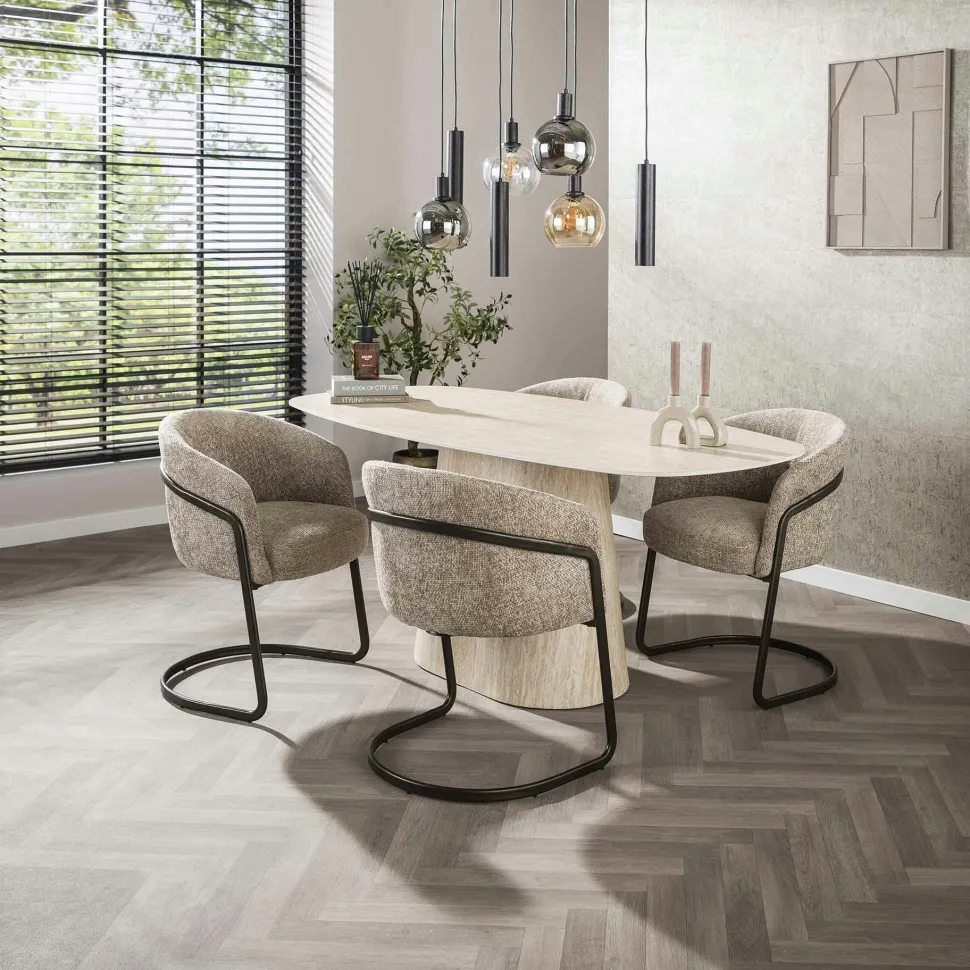 Table céramique effet travertin, bords ronds 180 cm ASCOLI