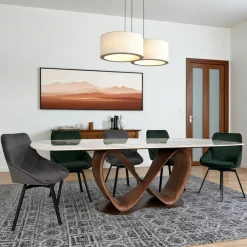 Table céramique marbrée pied ruban bois brun 220 cm ALDER