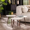 Table d'appoint blanche en marbre composite forme galet (lot de 3) TAJ