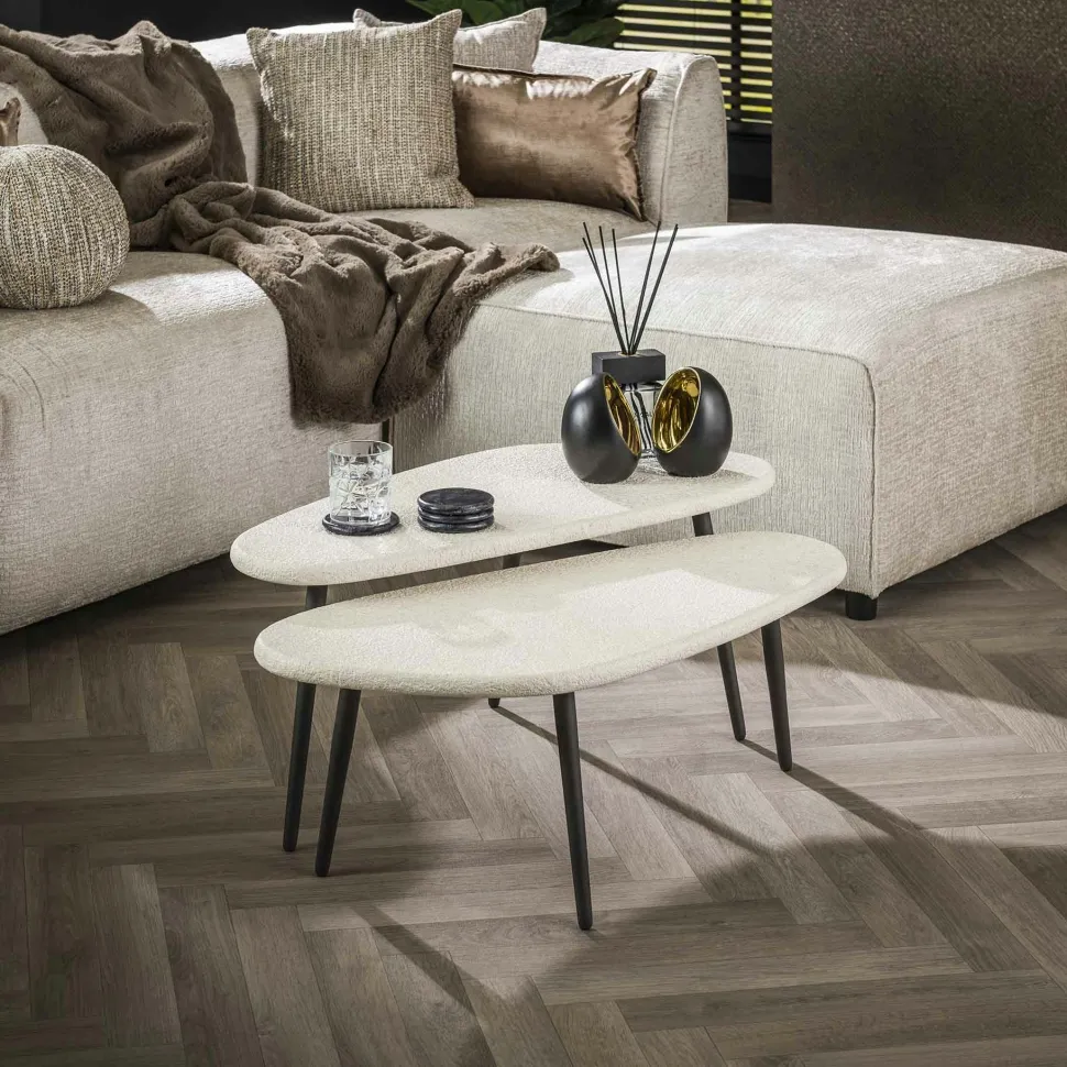 Table d'appoint blanche en marbre composite forme galet (lot de 3) TAJ