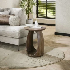 Table d’appoint bois brun – rangement intégré, 56 cm MYSORE