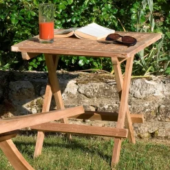 Table d'appoint de jardin en Teck carrée pliante 50cm SUMMER